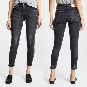 Moussy Vintage Velma Comfort Stretch Black Distressed Mid-rise Ankle Jeans 27
